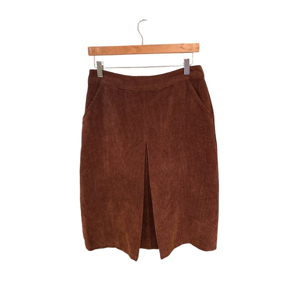 Christopher & Banks Brown Corduroy Midi Skirt With Front Pleat Womens Size 4